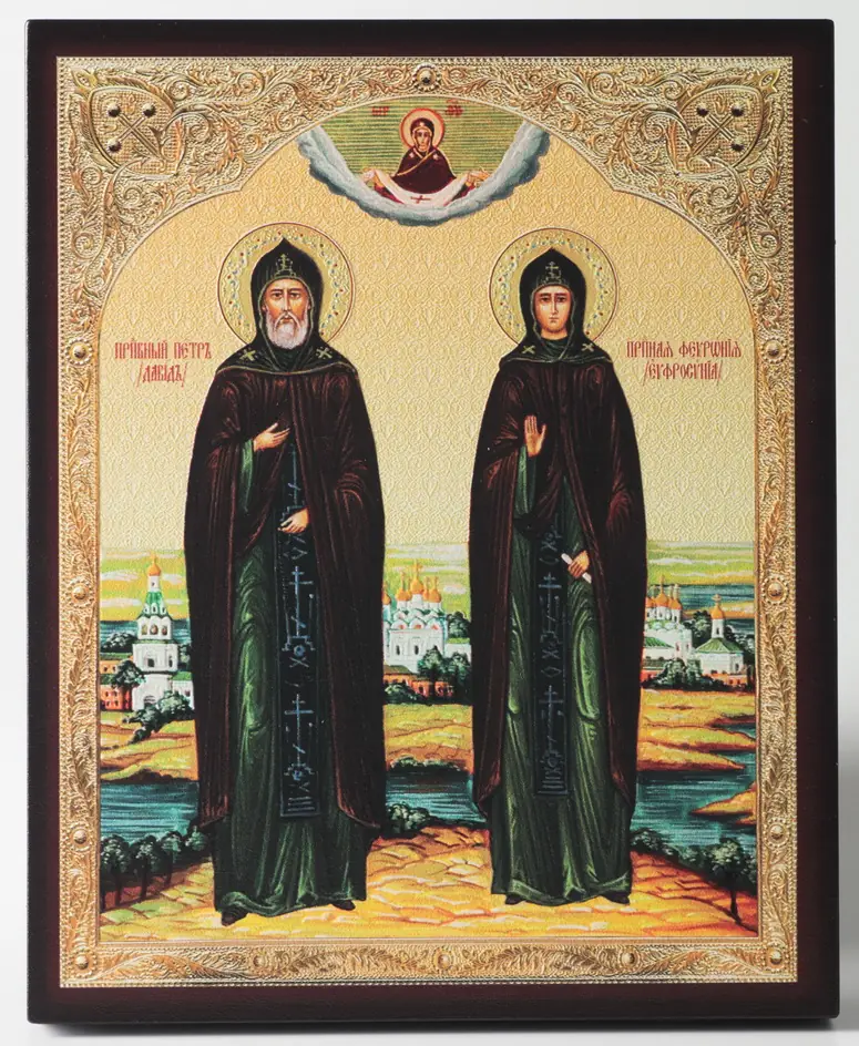Icon on board 13×15 3D print, varnish Peter and Fevronia 3