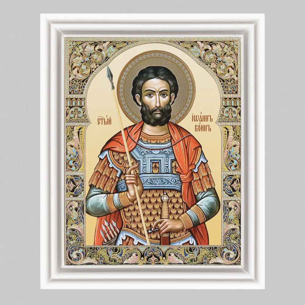 Icon in wooden frame №3 11×13 (white) double embossing John the Warrior 4