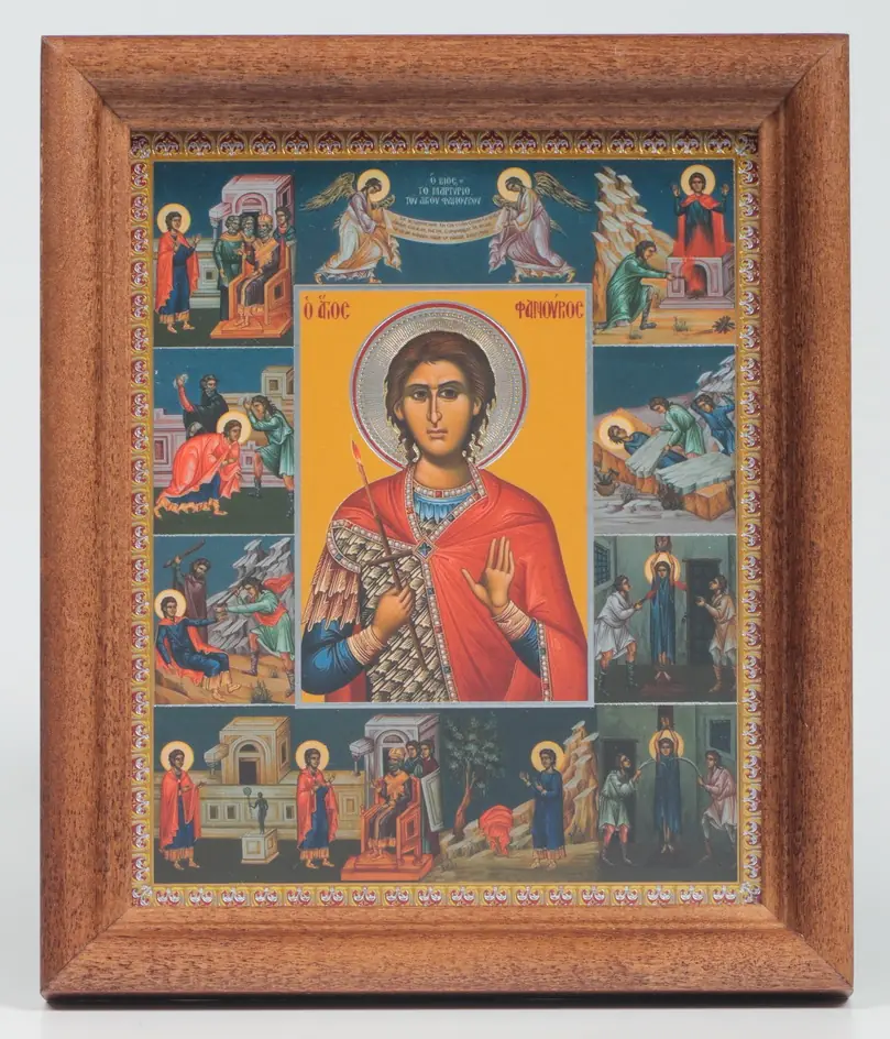 Icon in wooden frame №1 11×13 double embossing, annotation Phanourios