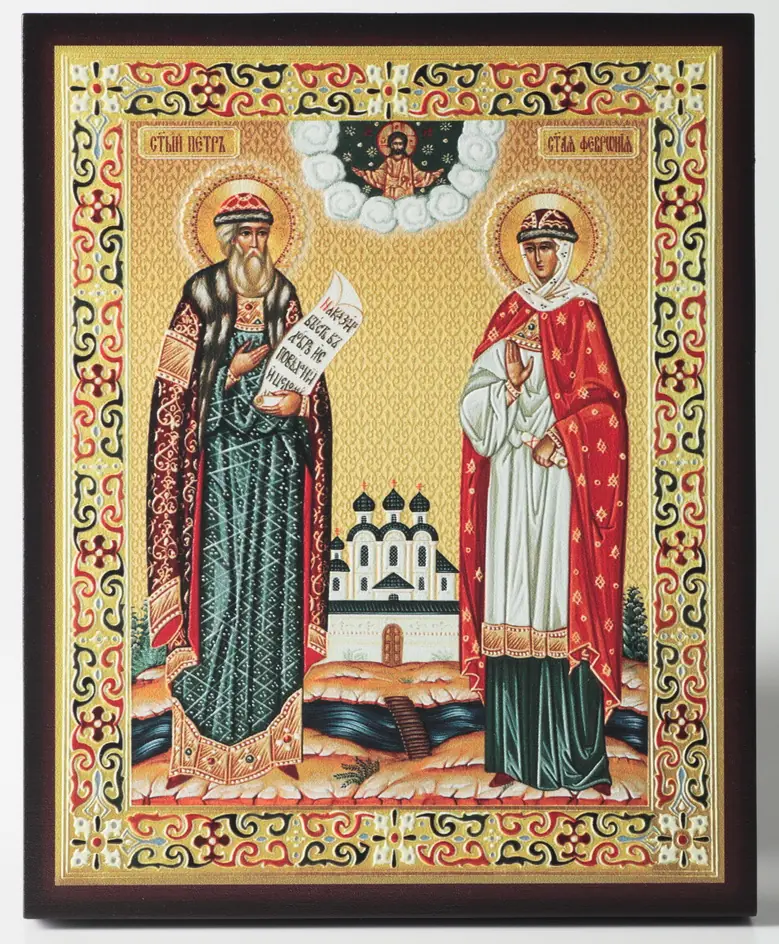 Icon on board 13×15 3D print, varnish Peter and Fevronia 2