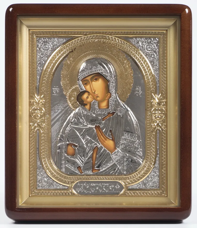 ხატი კიოტში 18×24 ფიგურული, ტემპერა, მოცულობითი მოჭედილობა, ნიკელი, მოოქროვება თეოდორეს ღვთისმშობელი
