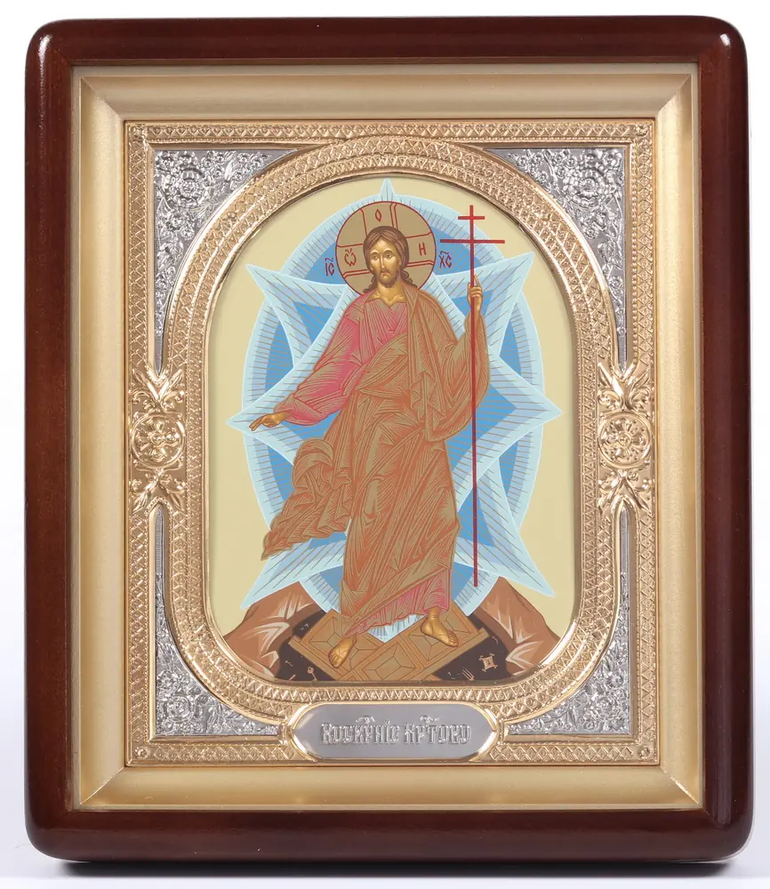 ხატი კიოტში 18×24 ფიგურული, ტემპერა, მოცულობითი მოჭედილობა-ჩარჩო, ღია, მოოქროვილი, მონიკელება ქრისტეს აღდგომა 1