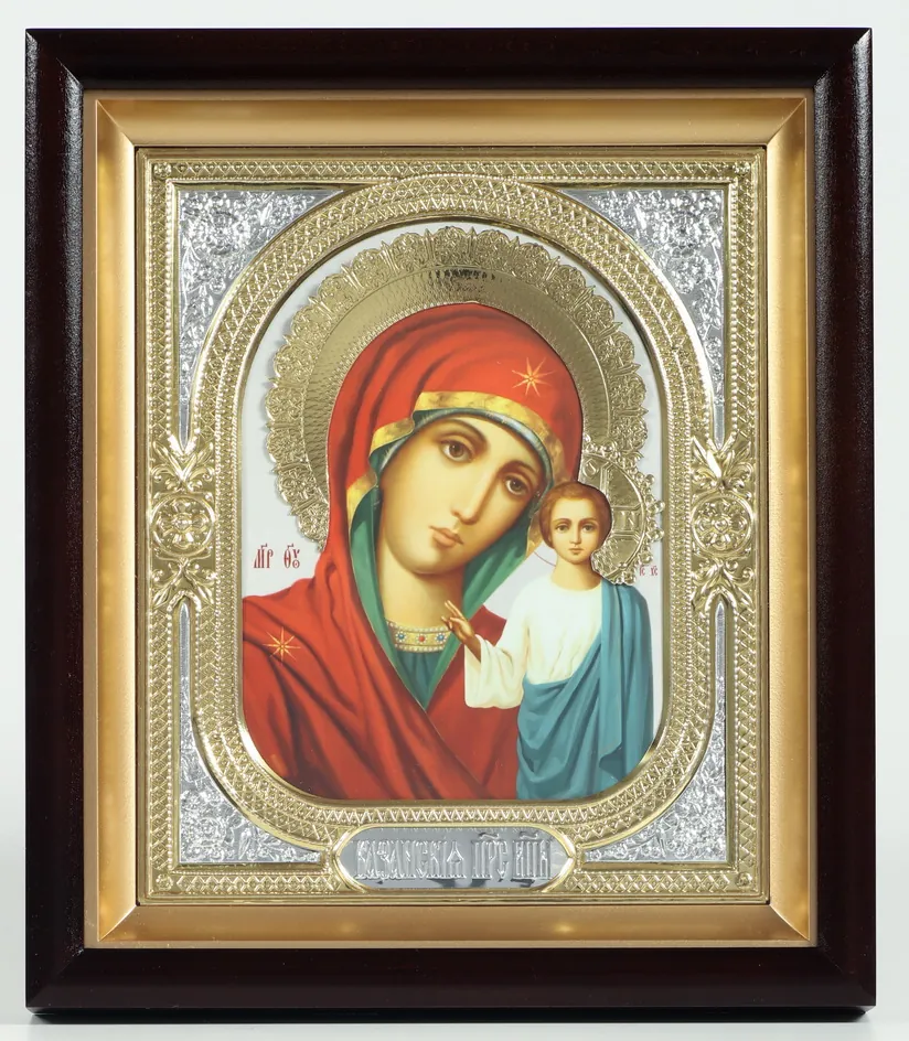 ხატი კიოტში 18×24 რთული, ფოტო, გვირგვინი, მოჭედილობა-ჩარჩო №1 ღვთისმშობლის «ყაზანის»