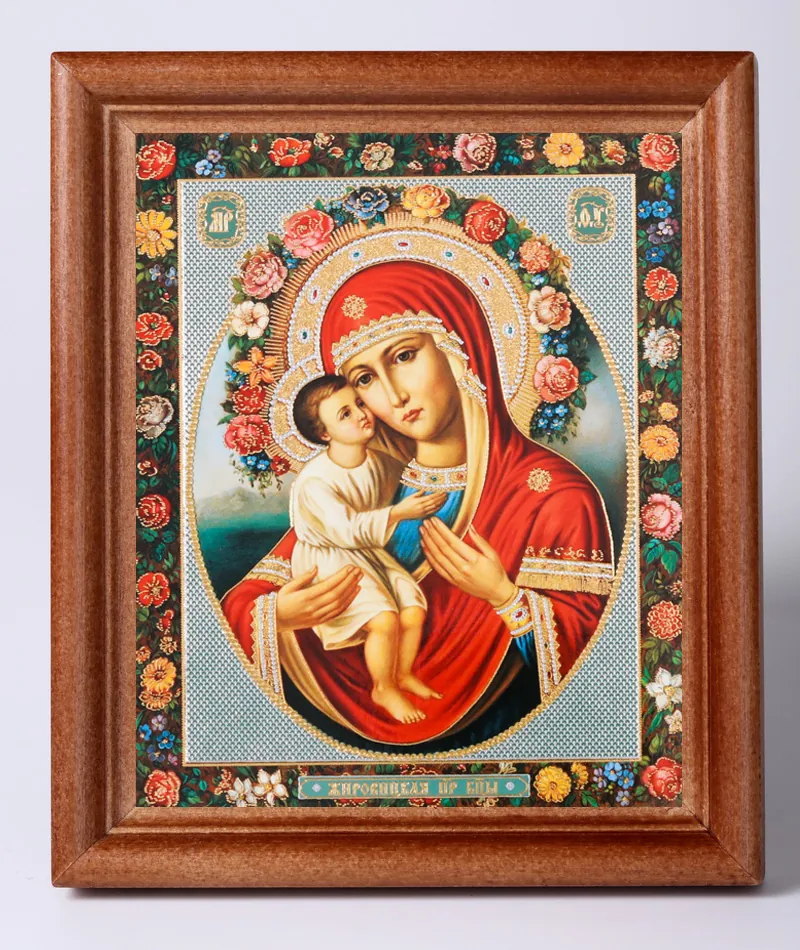 Icon in wooden frame №1 11×13 double embossing Zhirovichi Mother of God