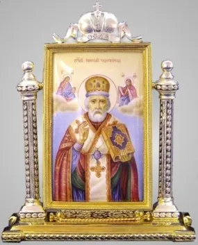 Table icon №13 silver enamel miniature, enamel / gilding / Nicholas the Wonderworker