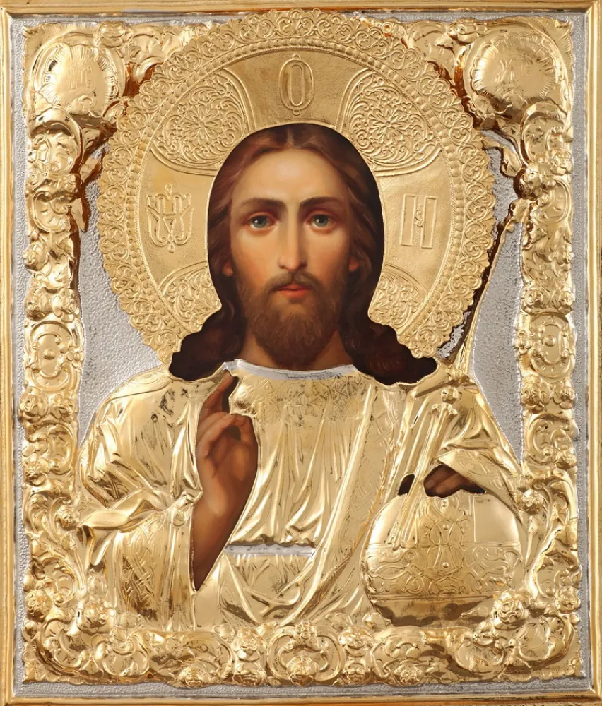 Painted icon of the Saviour 24×30, oil, riza cover №76, gilding