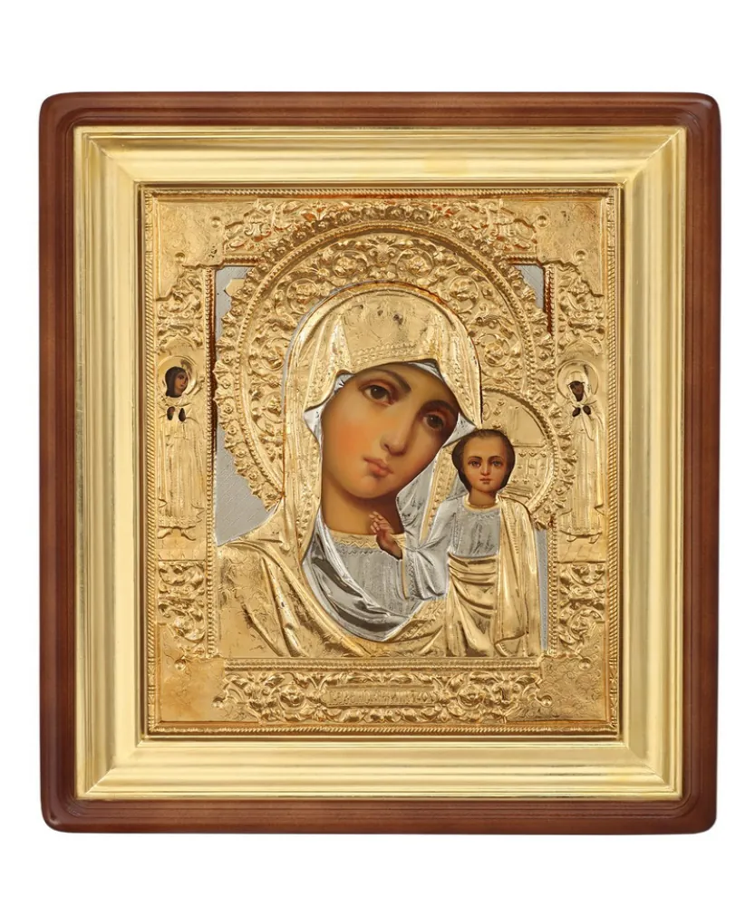 Painted icon in icon case 24×30 oil, riza cover №88, icon case №1 Kazan Mother of God