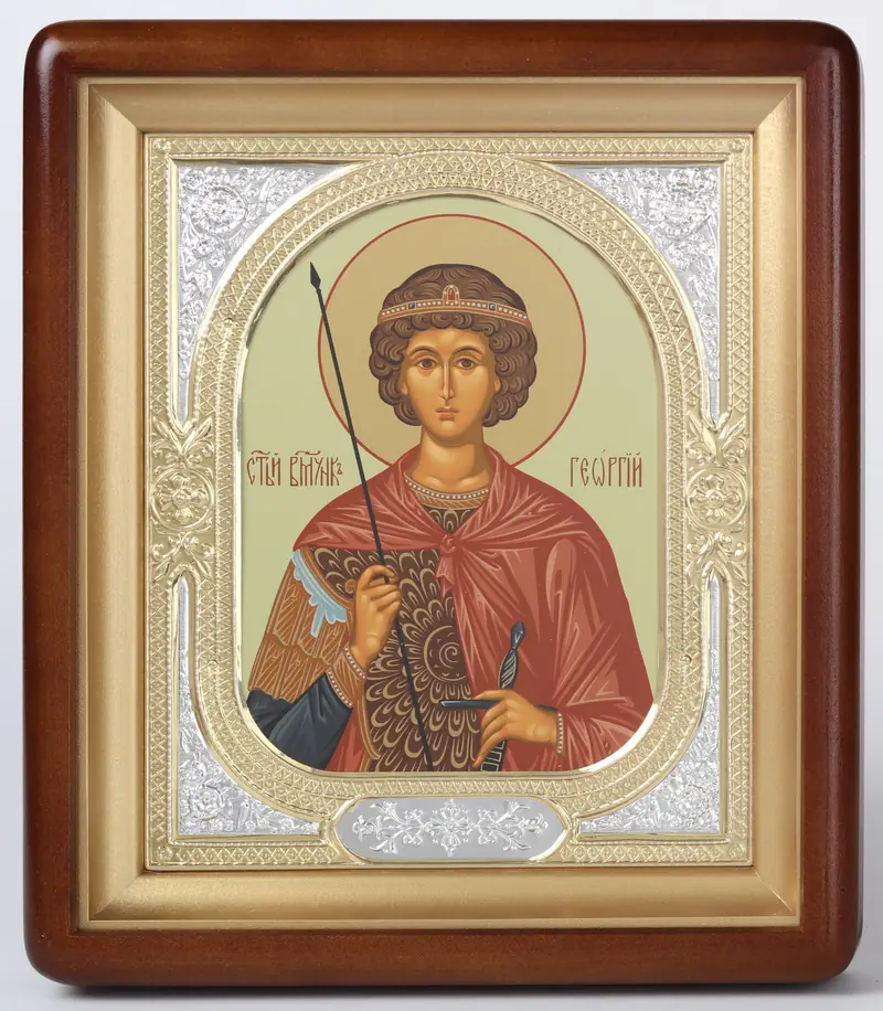 ხატი კიოტში 18×24 ფიგურული, ტემპერა, მოჭედილობა-ჩარჩო №1 გიორგი ძლევამოსილი
