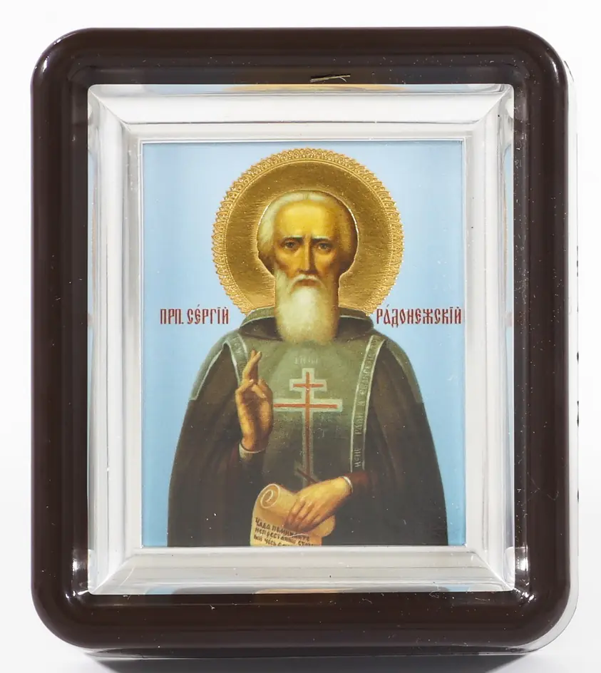 Icon in plastic frame 6×7 metallised Sergius of Radonezh 3
