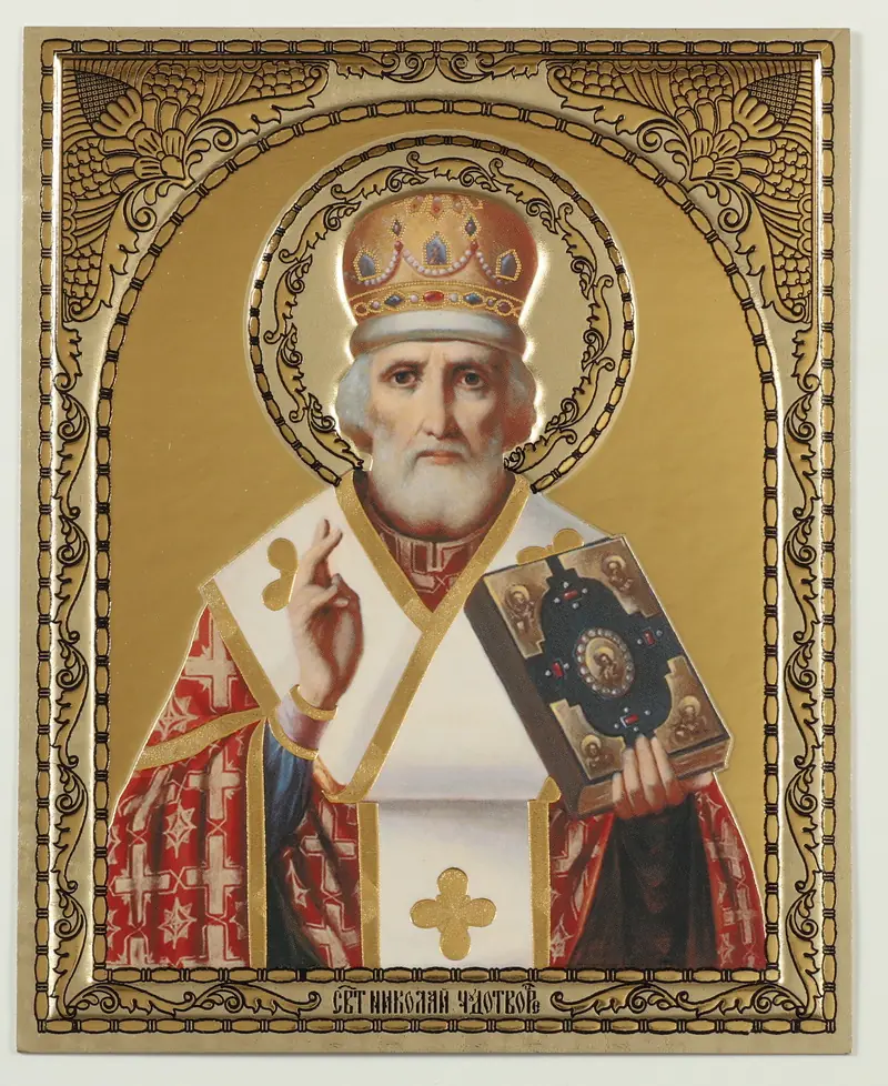 Icon on wooden panel 9×12 blind embossing (10 mm) Nicholas the Wonderworker 14