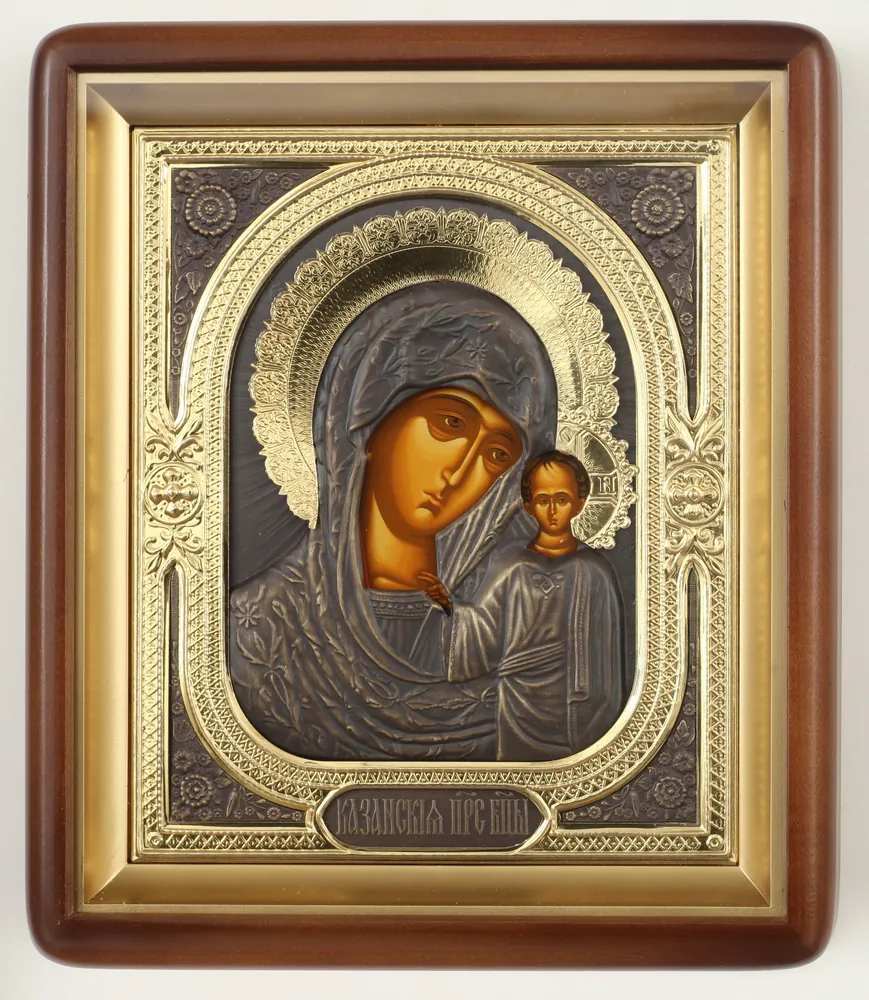 ხატი კიოტში 18×24 ფიგურული, ტემპერა, კომბინირებული მოჭედილობა (№1 + პატინირებული) ყაზანის ღვთისმშობელი