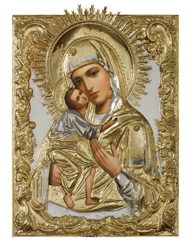 Painted icon of the Mother of God «Feodorovskaya» 50×60, oil, riza cover №164, gilding
