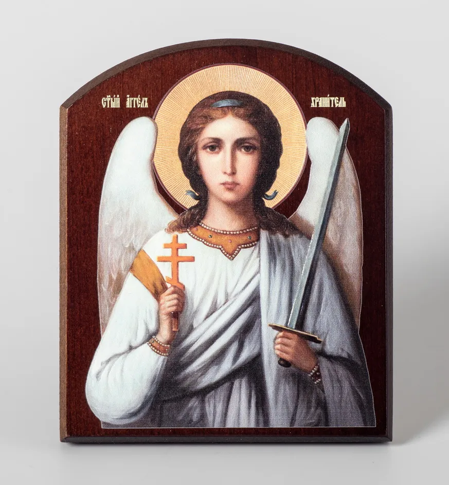 Icon on board 10×12 3D print, arched, varnish Guardian Angel