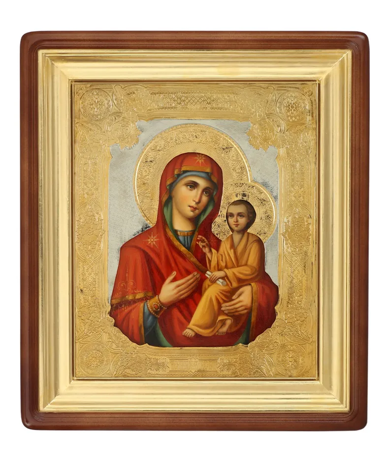 Painted icon in icon case 18×24 oil, riza cover №16, icon case №1 Tikhvin Mother of God