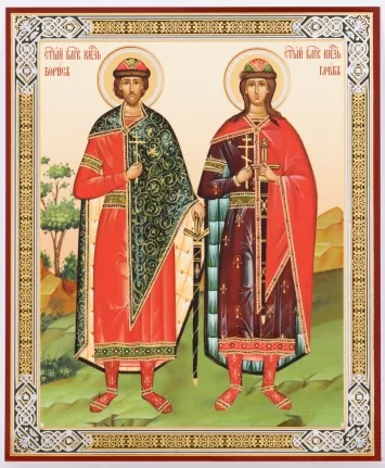 Icon on wooden panel 11×13 double embossing Boris and Gleb 5