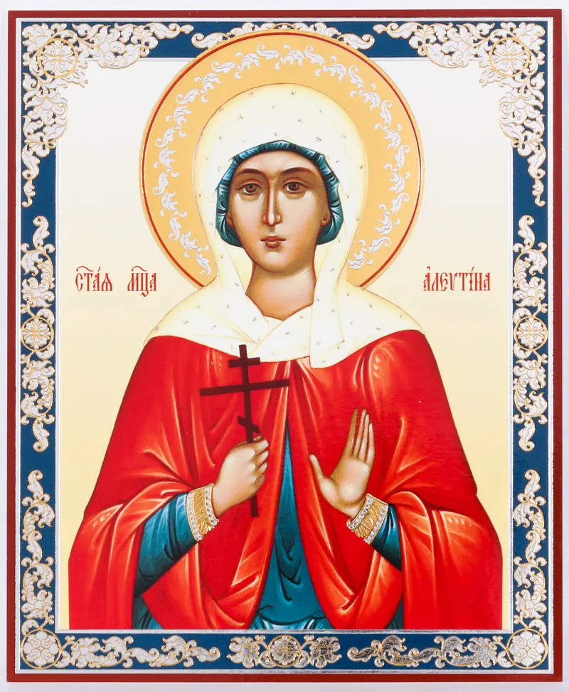 Icon on wooden panel 11×13 double embossing Alevtina of Caesarea, Martyr (3)
