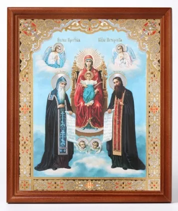 Icon in wooden frame №1 18×24 double embossing Kiev Caves Mother of God