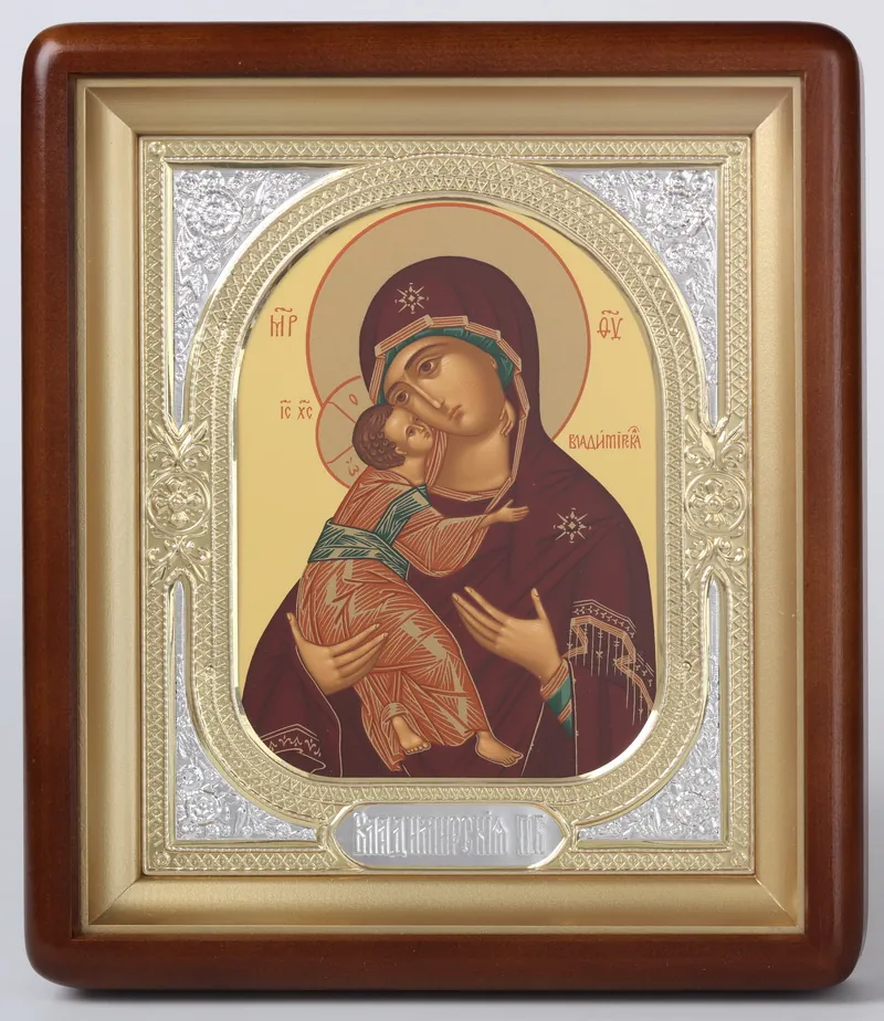 ხატი კიოტში 18×24 ფიგურული, ტემპერა, მოჭედილობა-ჩარჩო №1 ვლადიმირის ღვთისმშობელი