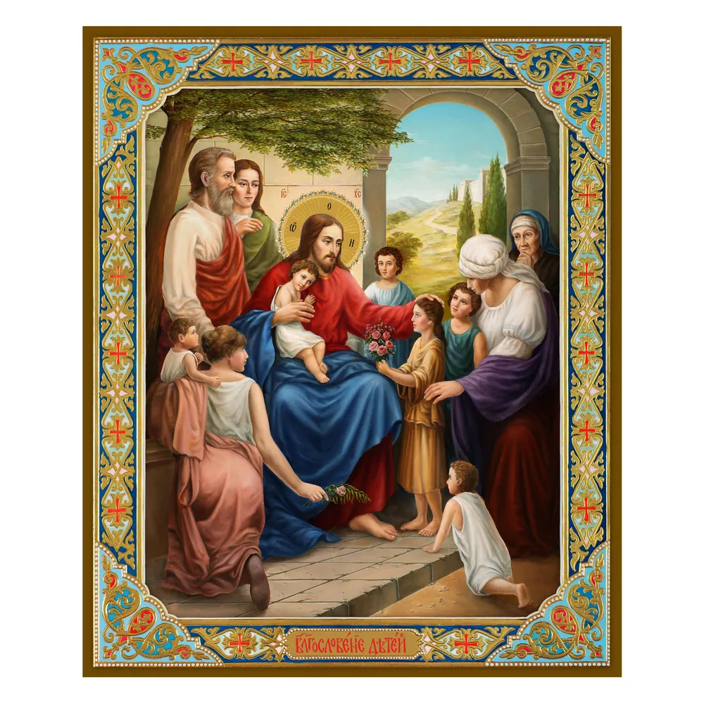 Icon on board 33×40 3D print, varnish Blessing of the Children 2