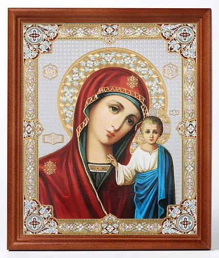 Икона в деревянной рамке №1 18х24 двойное тиснение Казанская БМ 14