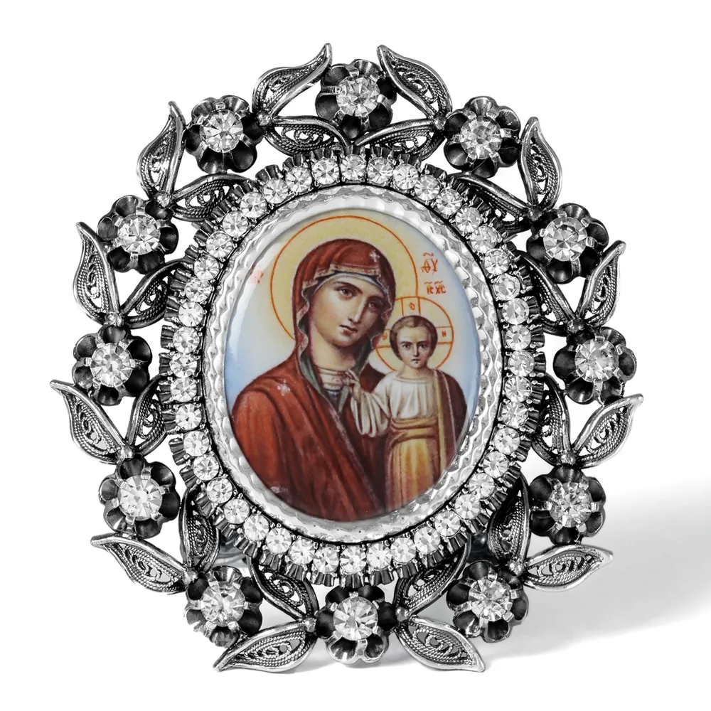 Икона настольная №142 деколь / серебрение / Казанская БМ