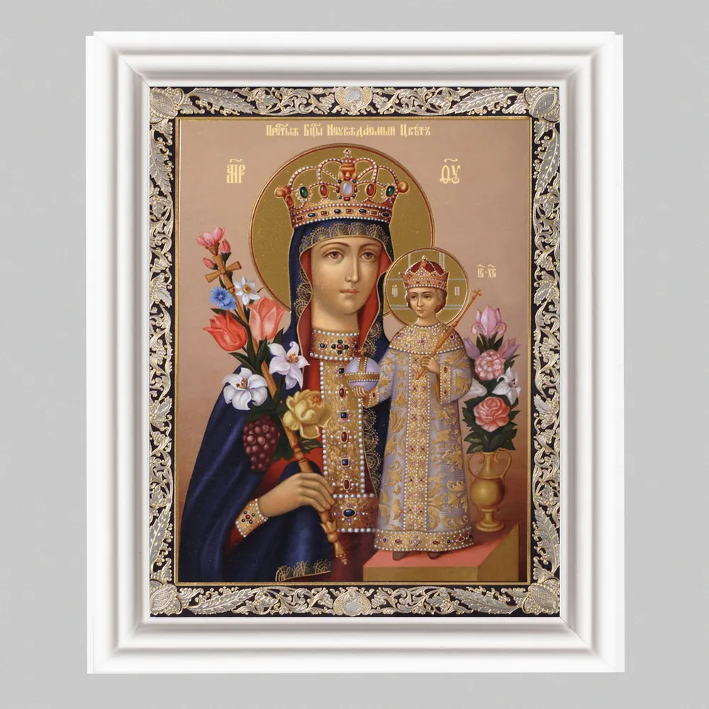Icon in wooden frame №3 11×13 (white) double embossing Unfading Flower 4