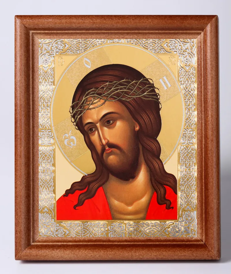 Icon in wooden frame №1 11×13 double embossing Saviour in of Thorns crown №2