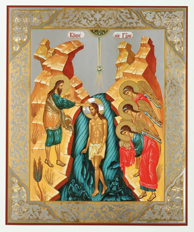 Icon on wooden panel 30×40 double embossing, chipboard, PVC Theophany