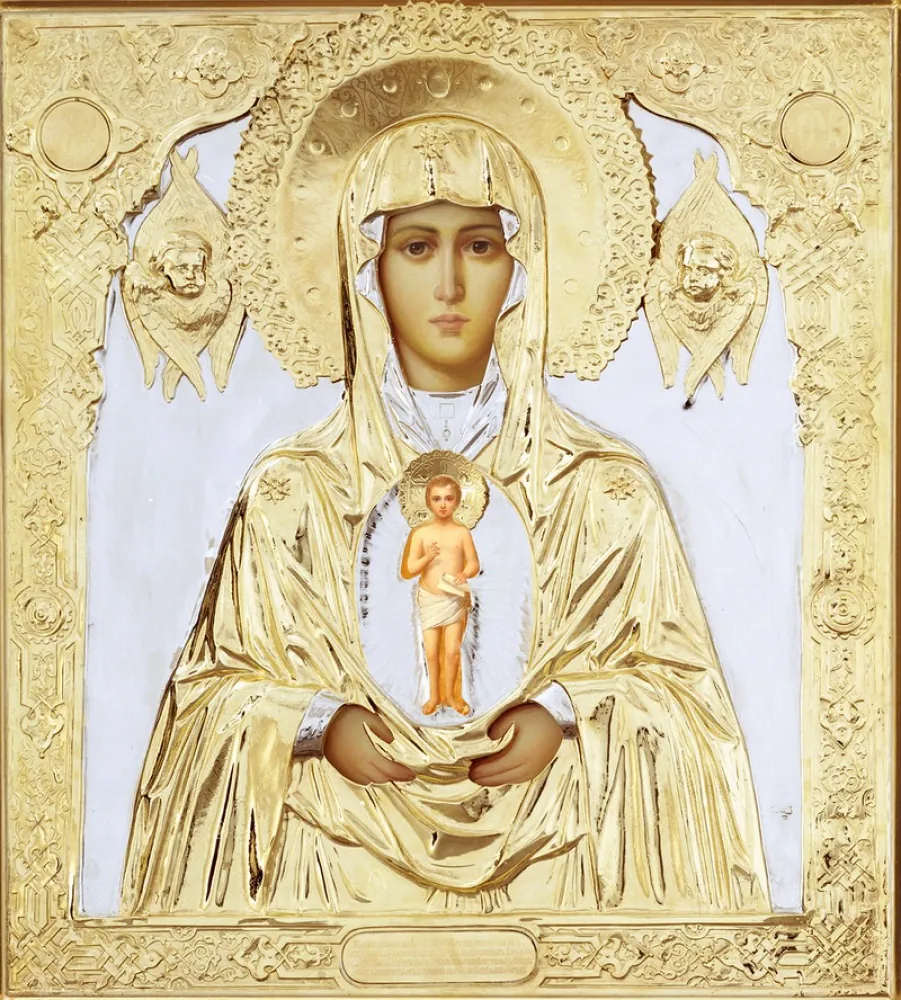 ღვთისმშობლის ფერწერული ხატი «ალბაზინის» 65×70, ზეთი, მოჭედილობა №131, მოოქროვება