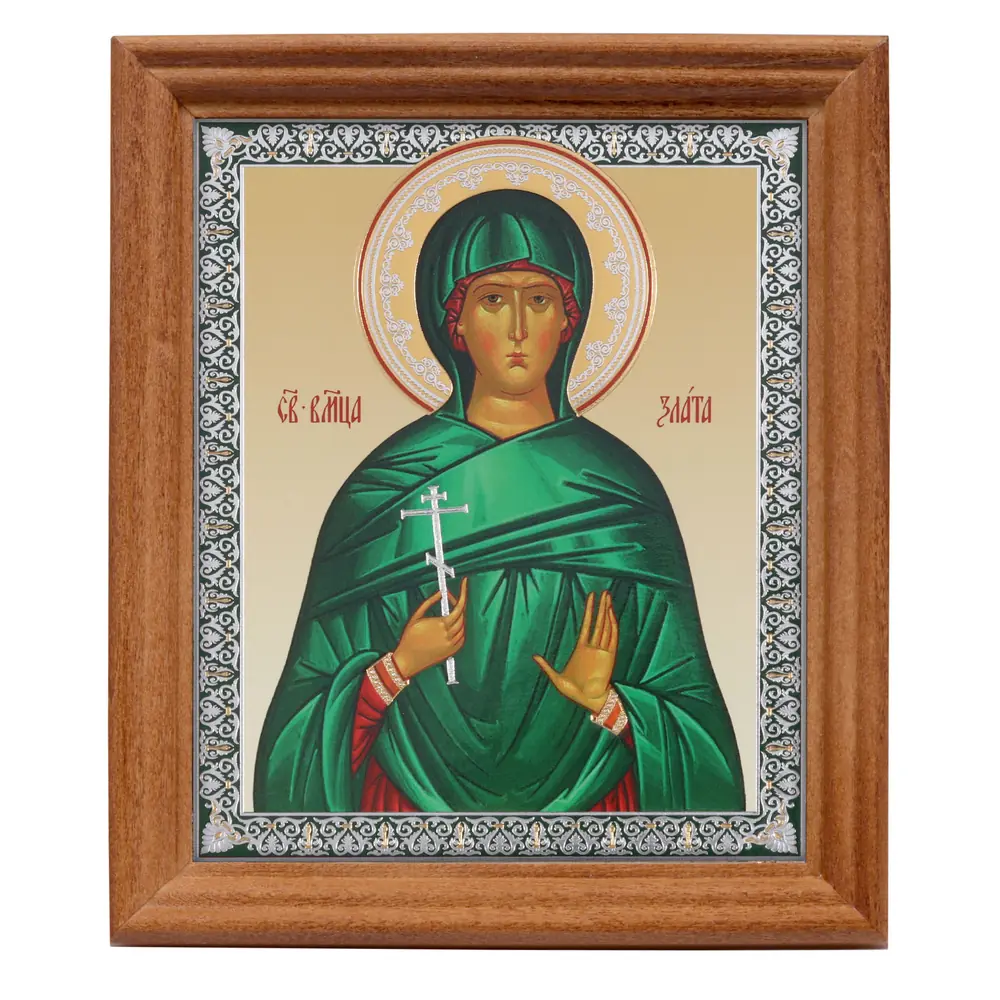 Icon in wooden frame №3 11×13 double embossing Zlata of Moglena, Great Martyr