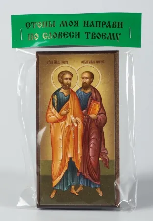 Икона на дереве 6х12 канвас, упаковка, ярлык Петр Павел 1