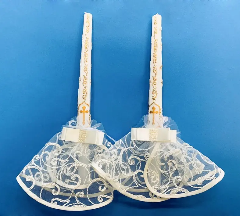 Holders for wedding candles №1 with a bow white