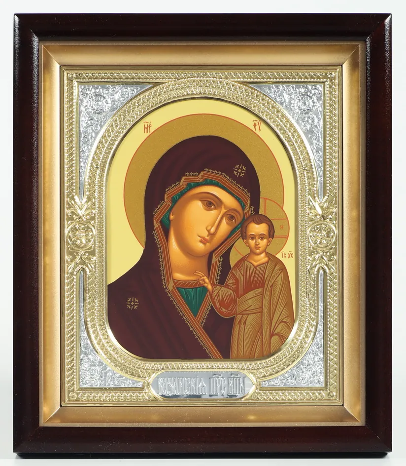 Icon in icon case 18×24 complex, tempera, riza frame №1 Kazan Mother of God