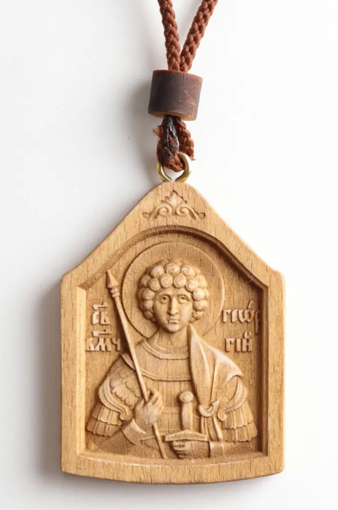 Wooden icon for the car on a hanger George the Victorious