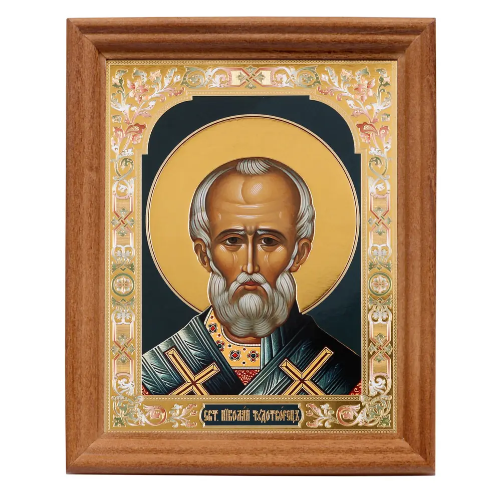 Icon in wooden frame №3 11×13 double embossing Nicholas the Wonderworker 29