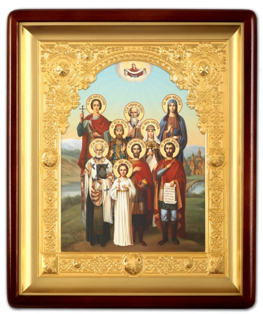 ხატი კიოტში 24×30 ფიგურული, ტილო, ფიგურული ჩარჩო, მოოქროვილი გამოსახულება შეკვეთით