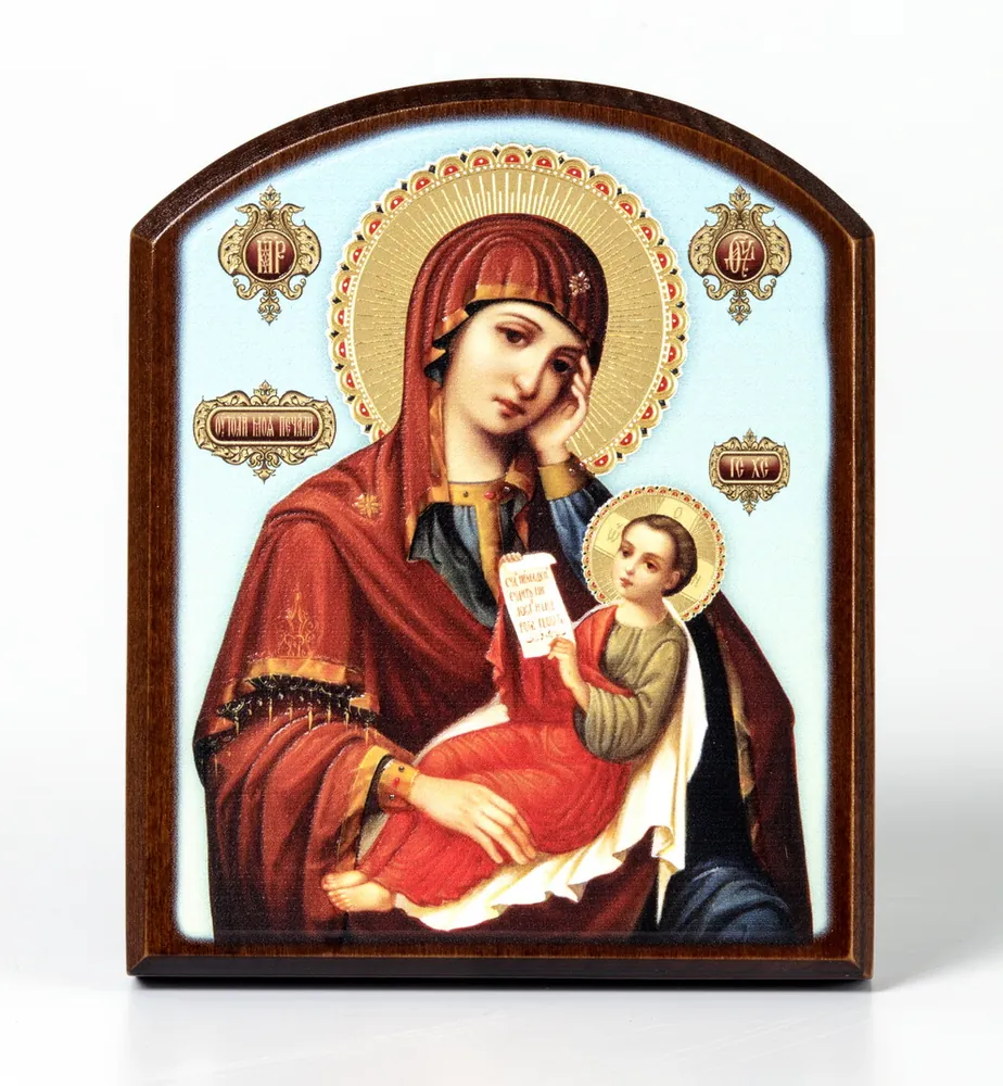 Icon on board 10×12 3D print, arched, varnish Assuage My Sorrows