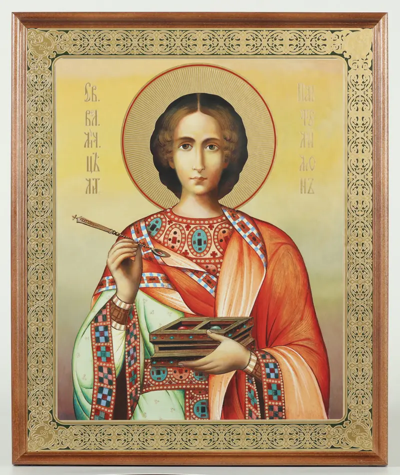 Icon in wooden frame №1 30×40 double embossing, packaging Panteleimon 3