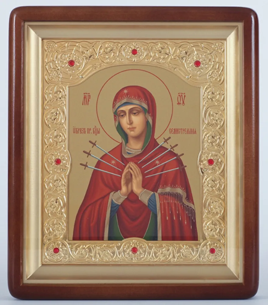 ხატი კიოტში 18×24 ფიგურული, ტემპერა, ფიგურული ჩარჩო, მოოქროვილი შვიდისრიანი ღვთისმშობელი 1