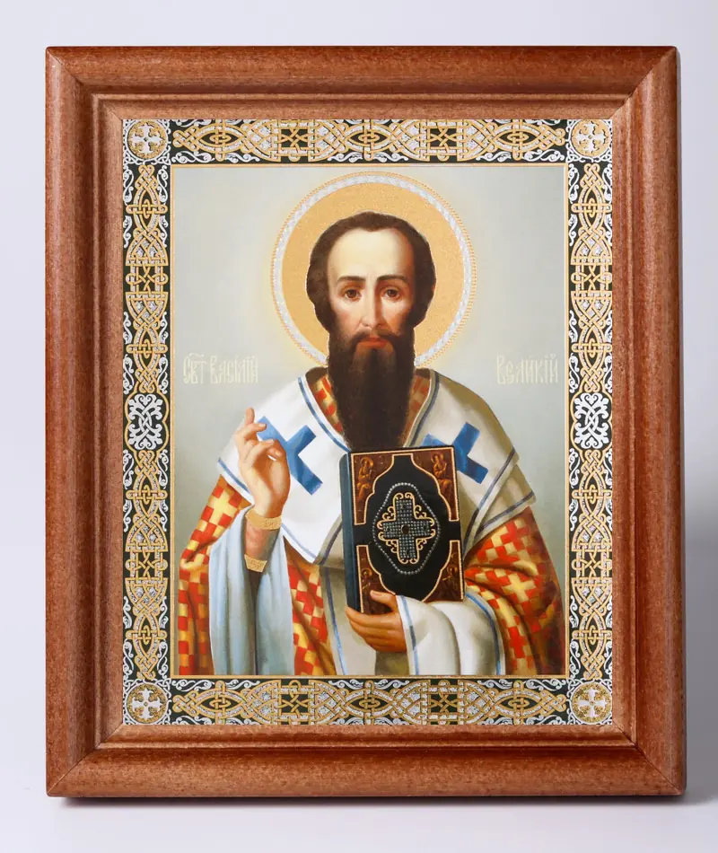 Icon in wooden frame 11×13 Name Day set, double embossing Basil the Great