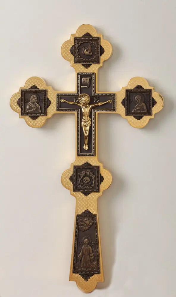 Altar cross №6-17 complex small with cast with overlays gilding patination