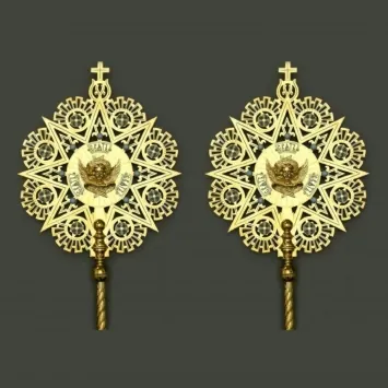 Ripidion №5 fretwork engraving gilding stones enamel (pair)