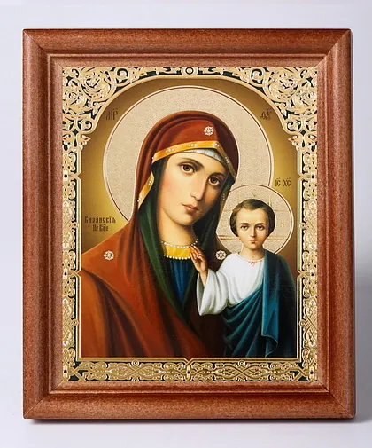 Икона в деревянной рамке №1 11х13 двойное тиснение Казанская БМ 30