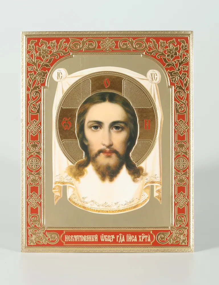Icon on wooden panel 13×18 blind embossing Saviour Not Made by Hands