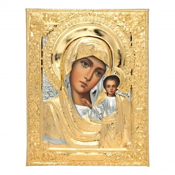 Painted icon of the Mother of God «Kazan» 18×24, oil, riza cover №10, gilding