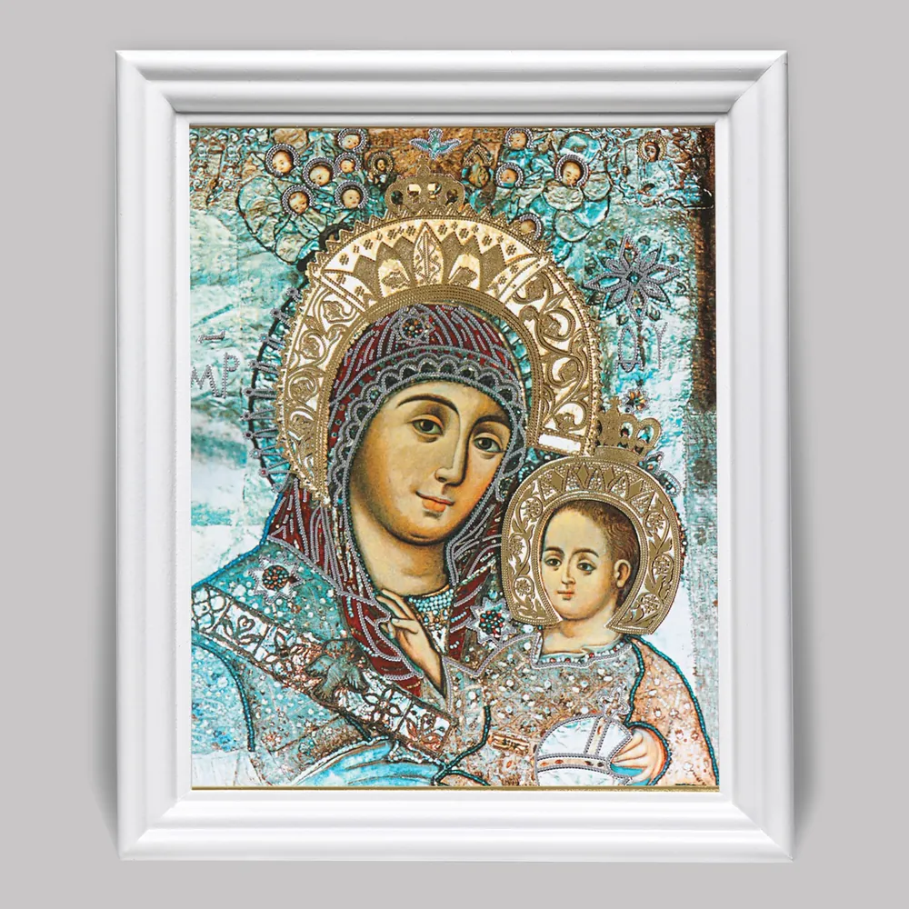 Icon in wooden frame №3 11×13 (white) double embossing Bethlehem Mother of God