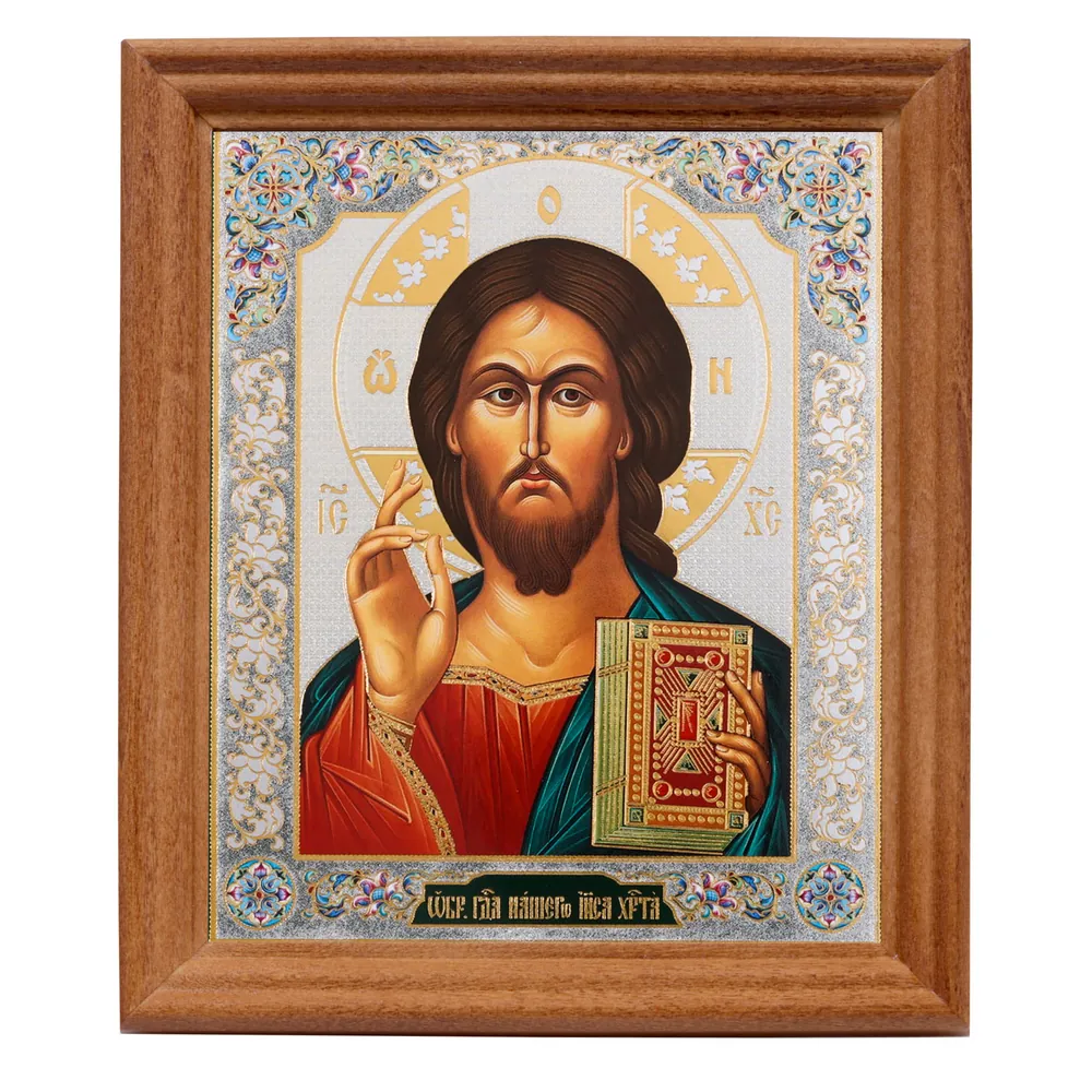 Икона в деревянной рамке №3 11х13 двойное тиснение Спаситель 10