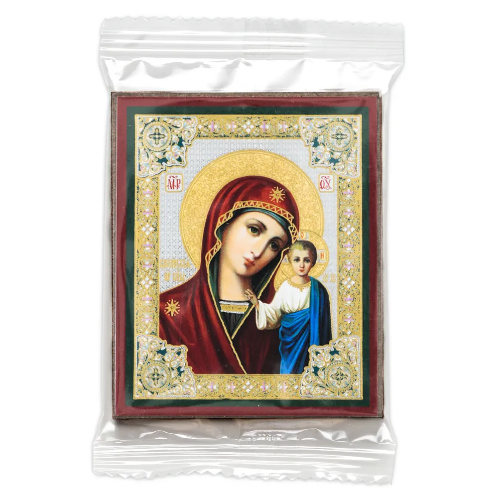 Icon on wooden panel 6×9 double embossing, annotation, packaging Kazan Mother of God 14