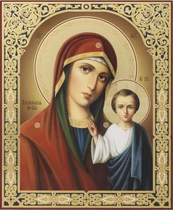 Icon on hardboard №1 30×40 double embossing Kazan Mother of God 30