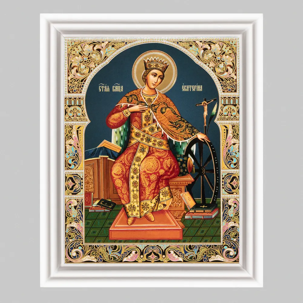 Icon in wooden frame №3 11×13 (white) double embossing Catherine of Alexandria, Great Martyr (4)